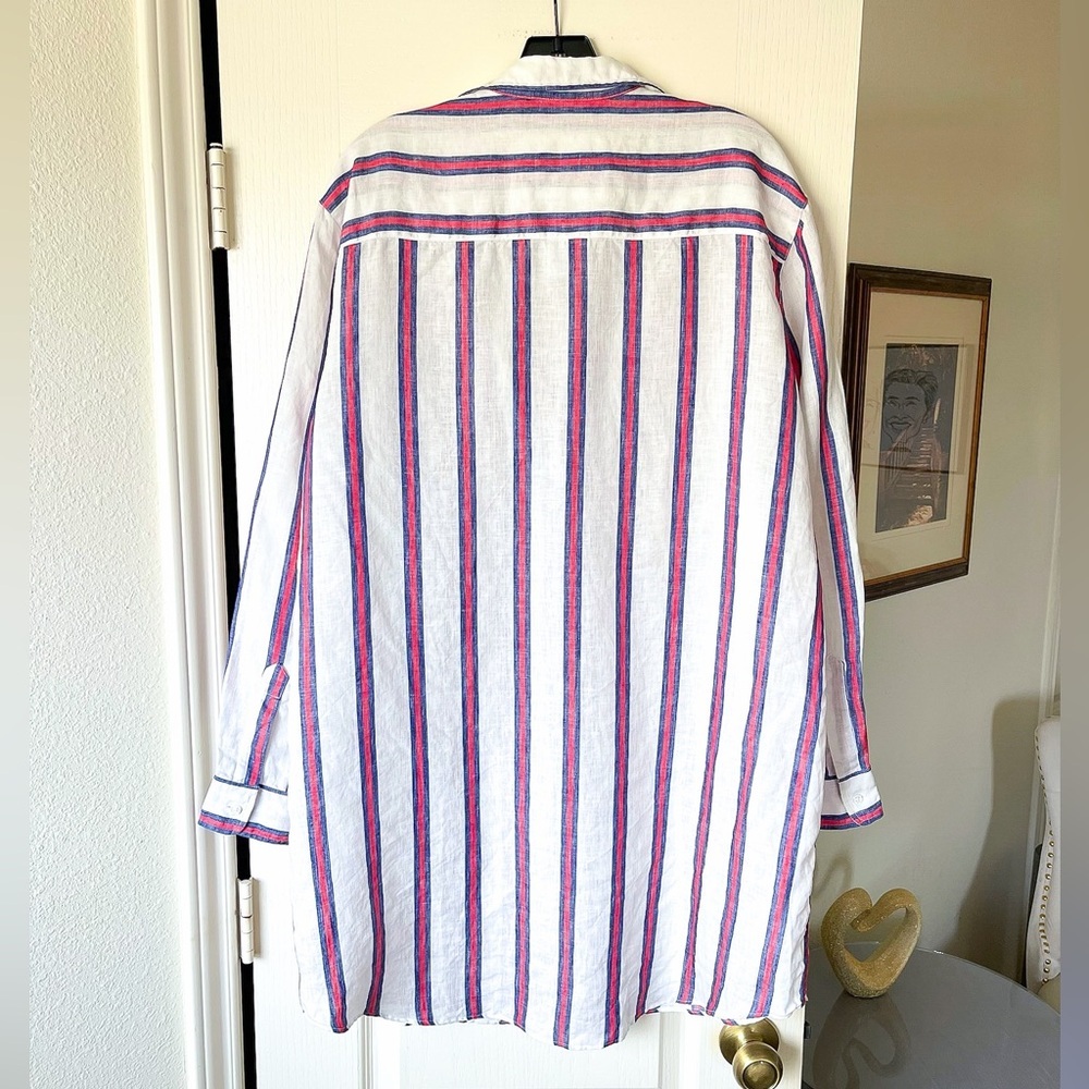 Frank & Eileen Mary Linen Shirt Dress Mini Red Navy White Stripe Large EUC - Picture 8 of 8